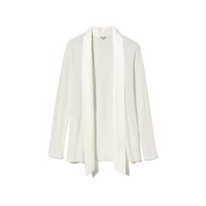 PJ Harlow Shelby Rib Knit White Open Front Cardigan Ivory Satin Trim modal